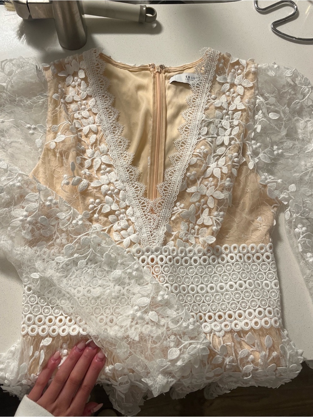 Luxe Peach Dress with White Lace Trim